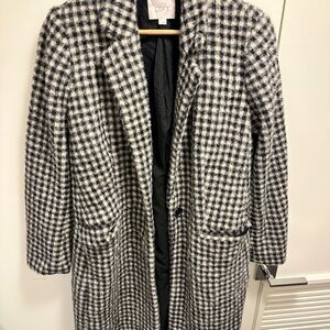 LOFT Houndstooth Black and White Long Coat